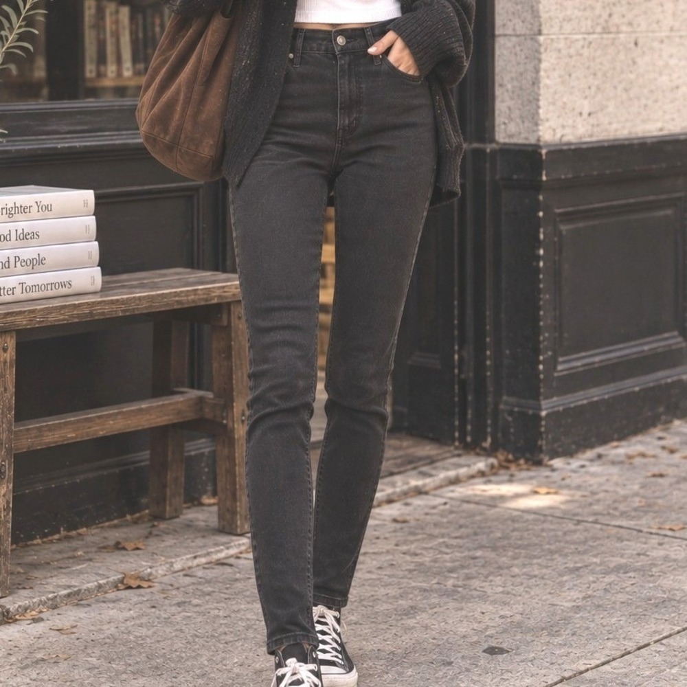 Madewell Womens 10" High Rise Skinny Jeans Black Denim Slim Fit Pants Ankle Tall